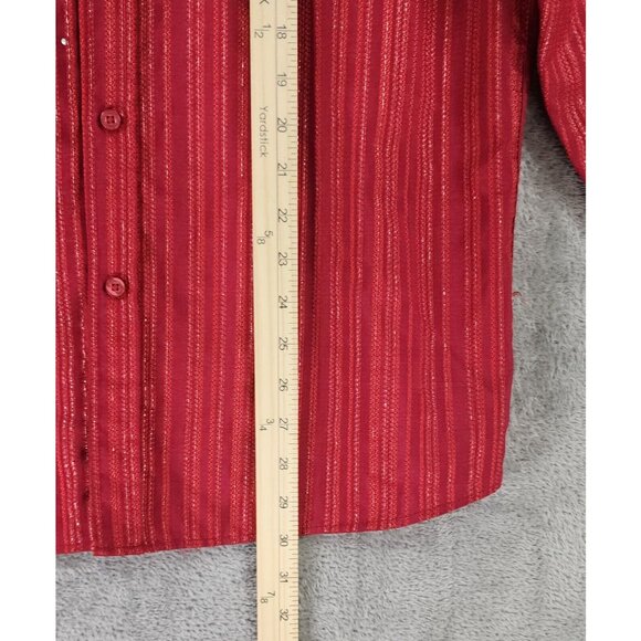 Lamasini Shirt Mens Large Red Striped Metallic Retro Button Up Long Sleeve - Picture 5 of 13